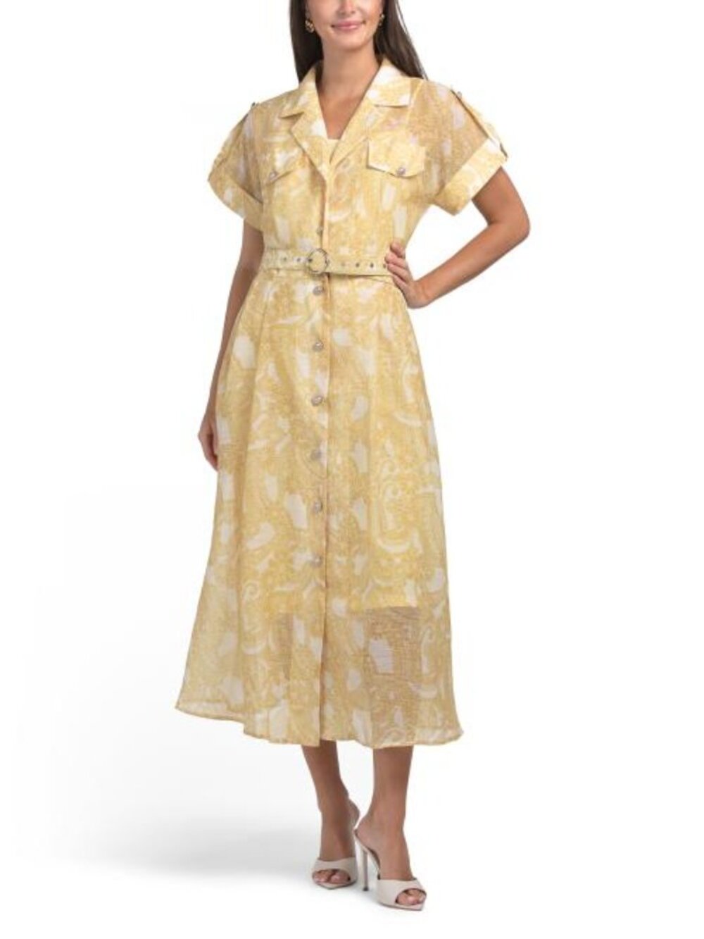 NANCY YANG Belted Floral Print Dress